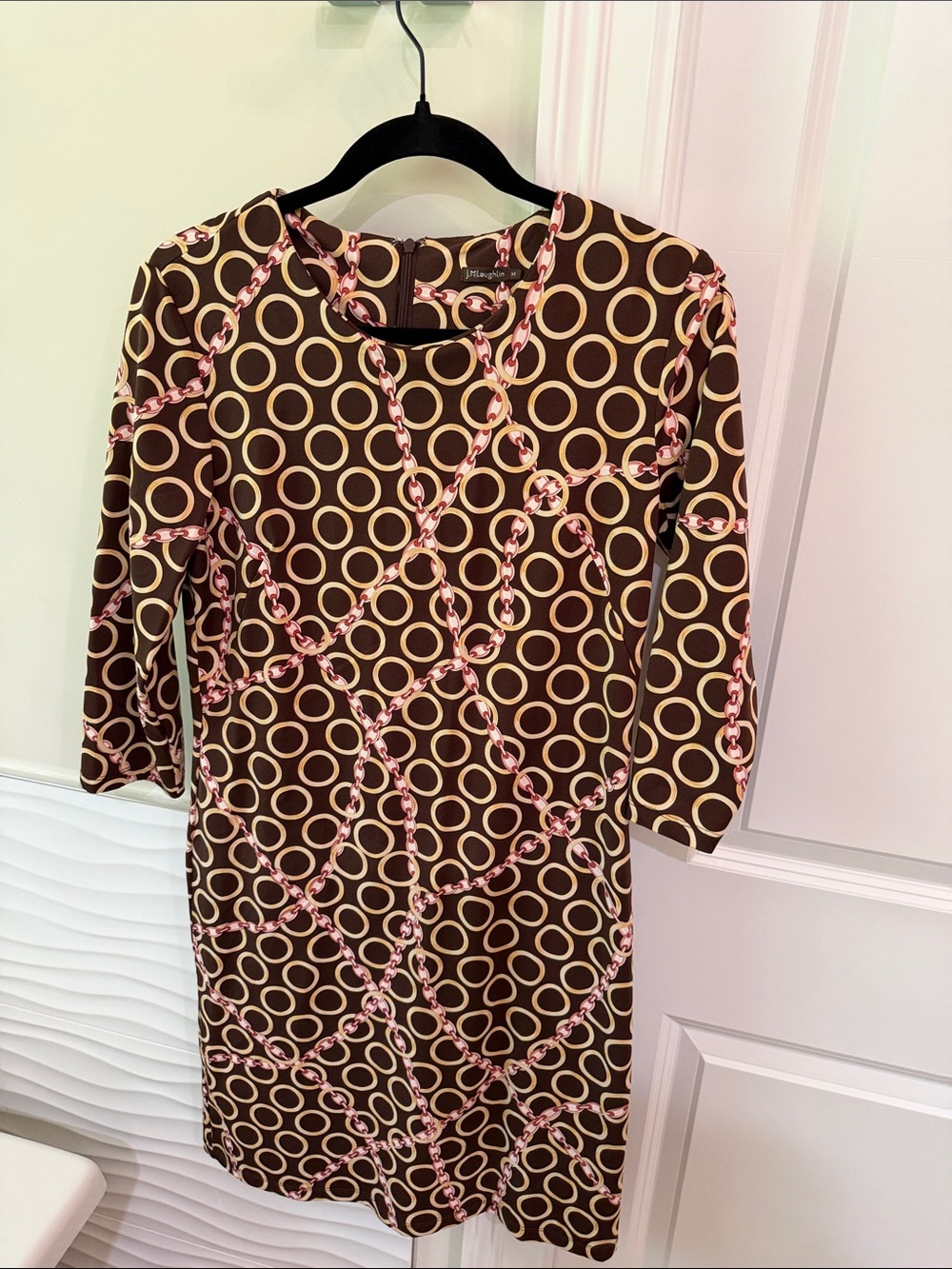 J. McLaughlin Brown and Pink Geometric Shift Dress
